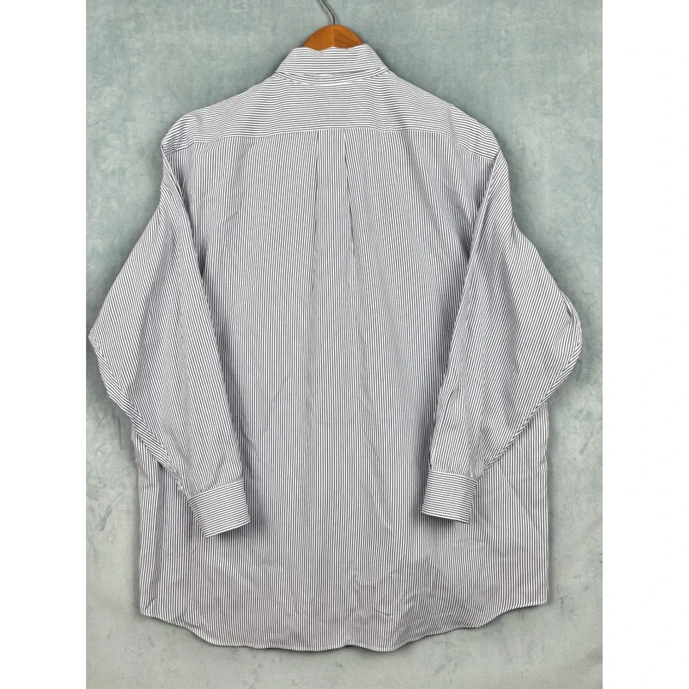 Paul Fredrick Mens 17-32 Blue White Striped Pinpoint Oxford Button Down Shirt